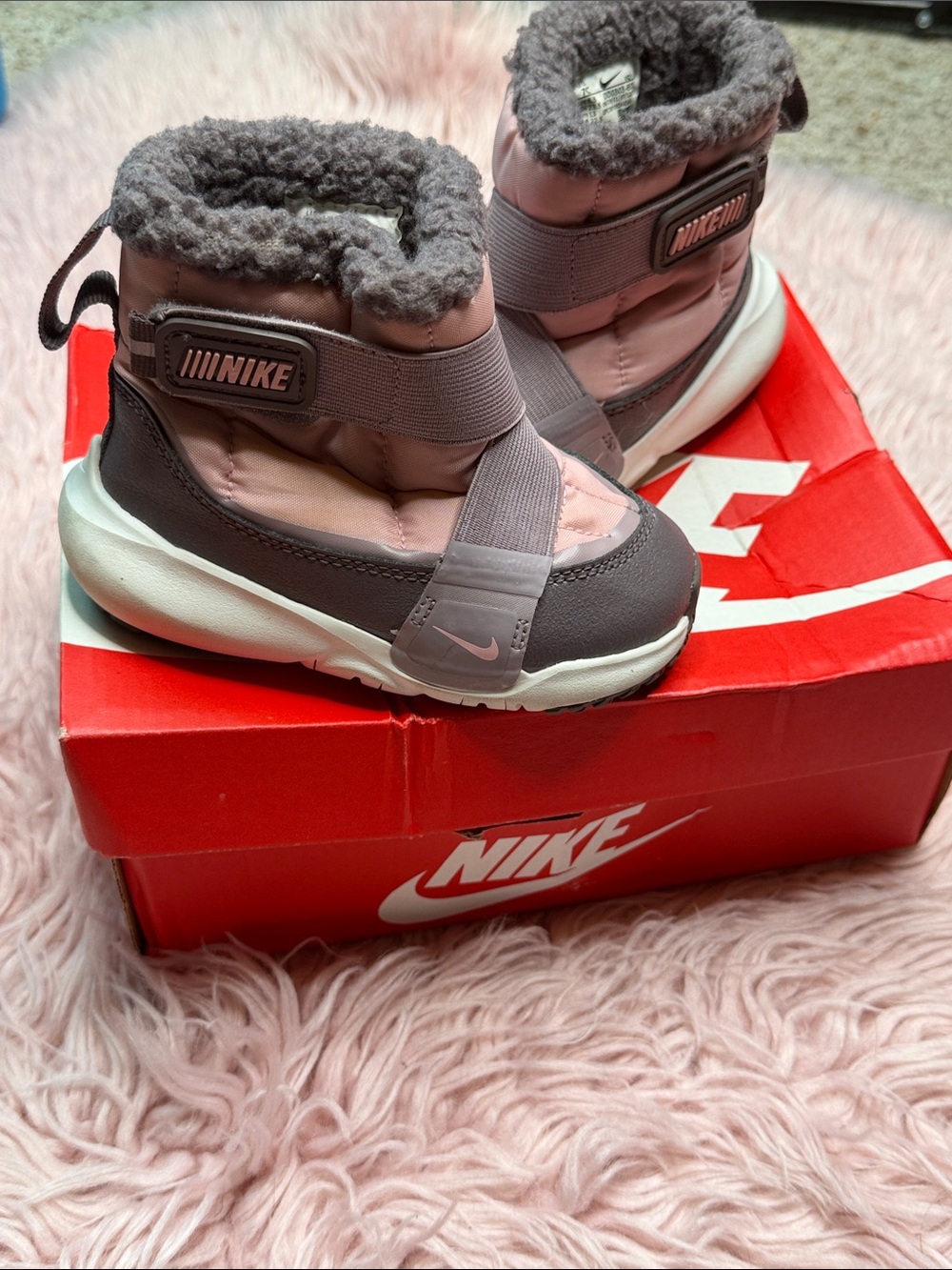 Nike Kids Pink and Gray Insulated Winter Boots